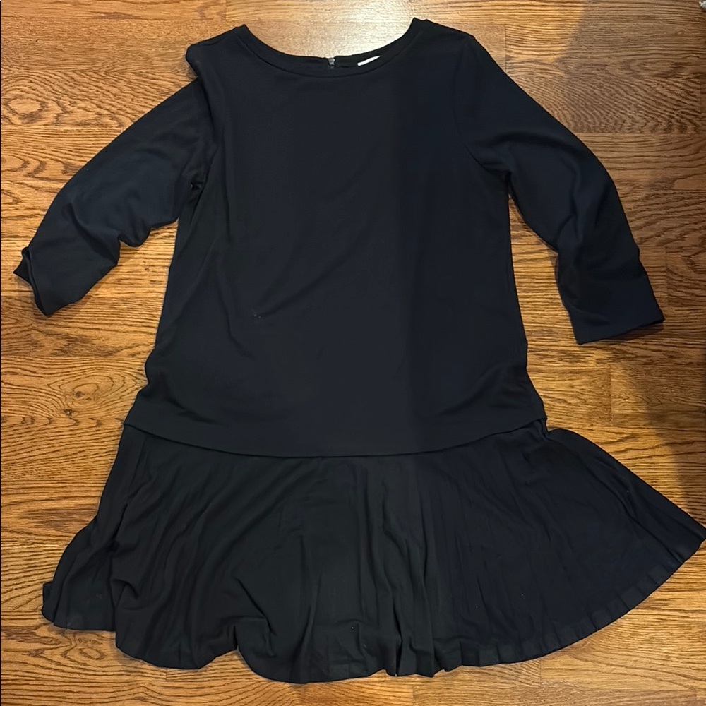 Black Long Sleeve Dress with Pleated Skirt